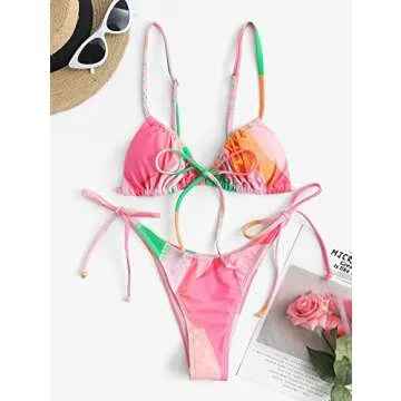 ZAFUL Womens High Cut Thong Bikini Set Swimsuits Cami String Sexy Bathing Suit