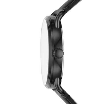 Fossil Men's Copeland Quartz Stainless Steel and Leather Three-Hand Watch, Color: Black (Model: FS56...