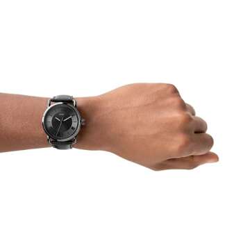 Fossil Men's Copeland Quartz Stainless Steel and Leather Three-Hand Watch, Color: Black (Model: FS5665)