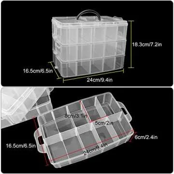 ZOEYES 2 Pack 3-Tier Stackable Storage Container Box, Crafts Storage Box with 30 Adjustable Compartm...