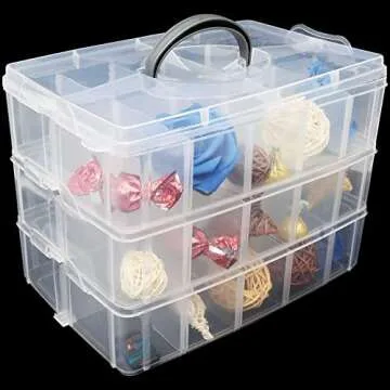 ZOEYES 2 Pack 3-Tier Stackable Storage Container Box, Crafts Storage Box with 30 Adjustable Compartments, Plastic Organizer Box for Arts and Crafts, Fuse Beads, Washi Tapes, Jewelry