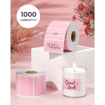 MUNBYN 2.25"x1.25" Thermal Sticker Labels, Pink Self-Adhesive Barcode Label Paper for Direct Thermal...