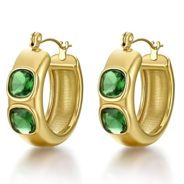 FRUMOS 18K Gold Plated Earrings for Women Girls,Chunky Hoop Earrings Cubic Zirconia Jewelry for Birt...