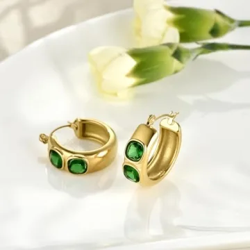 FRUMOS Gold Plated Earrings for Women - Chunky Hoops
