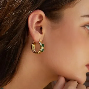 FRUMOS Gold Plated Earrings for Women - Chunky Hoops