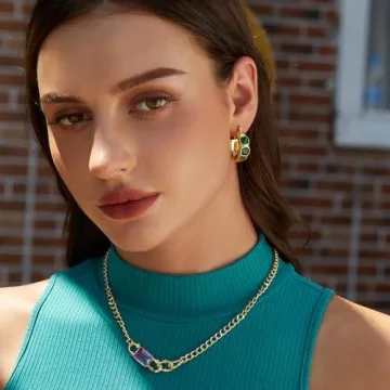 FRUMOS Gold Plated Earrings for Women - Chunky Hoops