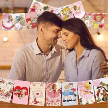 Sinmoe 4 Pcs Vintage Valentine's Day Decorations Vintage Valentine Banner Pink Happy Valentine Party Hanging Garland Valentine's Day Decoration for Anniversary Wedding Party Supplies(Lovely Style)