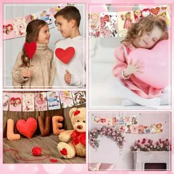 Sinmoe 4 Pcs Vintage Valentine's Day Decorations Vintage Valentine Banner Pink Happy Valentine Party Hanging Garland Valentine's Day Decoration for Anniversary Wedding Party Supplies(Lovely Style)