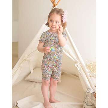 VAENAIT BABY Short Sleeve Summer Sleepwear Pajamas 2pcs Set Shirring Floral-Short XS