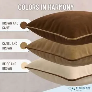 Blau Marité Decorative Velvet Throw Pillow Covers with Trim. Soft Velvet Decorative Pillow Cases. Velvet Cushion Covers. Contrast Pipping.(Camel and Brown, 12"x20")
