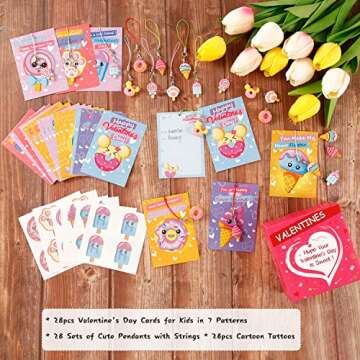 Valentine Cards for Kids - 35 Desserts with Pendants & Tattoos