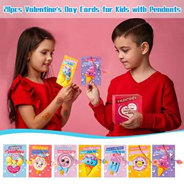 Valentine Cards for Kids - 35 Desserts with Pendants & Tattoos