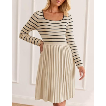ZESICA Women's Casual Striped Long Sleeve Dress 2025