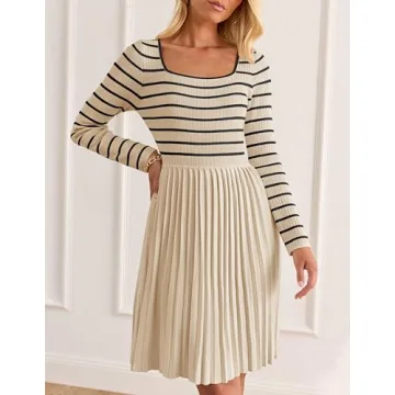 ZESICA Women's Casual Striped Long Sleeve Dress 2025