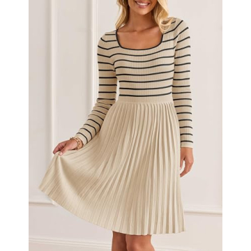 ZESICA Women's Casual Striped Long Sleeve Dress 2025