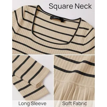 ZESICA Women's Casual Striped Long Sleeve Dress 2025