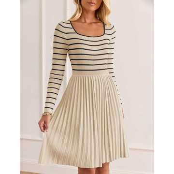 ZESICA Women's Casual Striped Long Sleeve Dress 2025