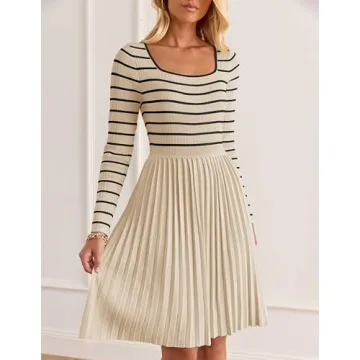 ZESICA Women's Casual Striped Long Sleeve Dress 2025