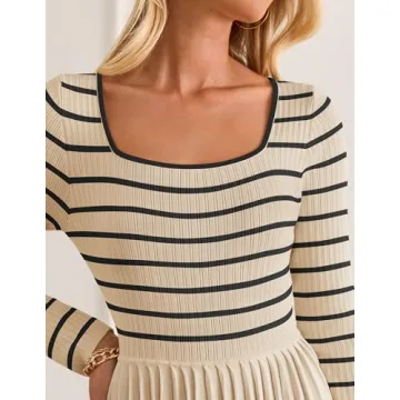 ZESICA Women's Casual Striped Long Sleeve Dress 2025