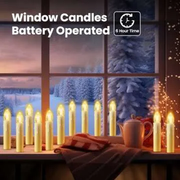 JOSU Flameless Candles Christmas Decor, 12PCS Led Flickering Lights Battery Operated with Remote Timer/Clips, Warm White Window Candles for Home Indoor Outdoor Wedding Halloween Christmas Trees Decor