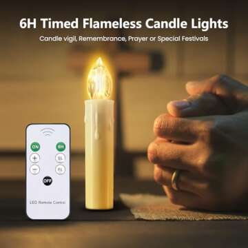 JOSU Flameless Candles Christmas Decor, 12PCS Led Flickering Lights Battery Operated with Remote Timer/Clips, Warm White Window Candles for Home Indoor Outdoor Wedding Halloween Christmas Trees Decor