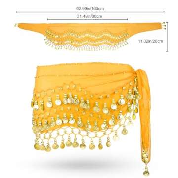 COSICS Dance Hip Scarf - Yellow Chiffon with Dangling Coins