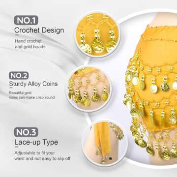 COSICS Chiffon Belly Dance Hip Scarf with Gold Coins