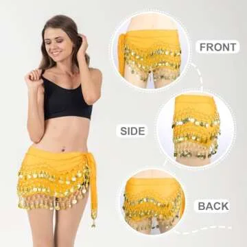 COSICS Chiffon Belly Dance Hip Scarf with Gold Coins