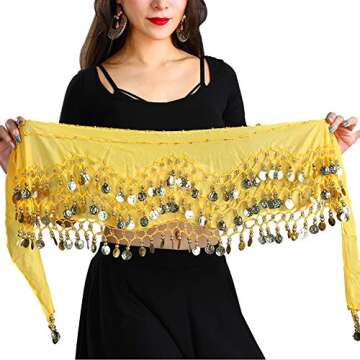 COSICS Chiffon Belly Dance Hip Scarf with Gold Coins