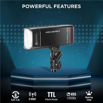 Flashpoint eVOLV 200 Pro TTL Pocket Flash Kit for Camera Strobe Light Photography, 200Ws, 1/8000 HSS...