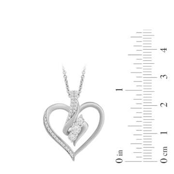 Amazon Essentials womens Sterling Silver Diamond 3 Stone Heart Pendant Necklace (1/4 cttw), 18" (previously Amazon Collection)
