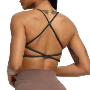 Aoxjox Women's 2 Piece Workout Sports Bras Fitness Backless Padded Ivy Low Impact Bra Yoga Crop Tank...