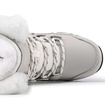 COOJOY Womens Winter Snow Boots Waterproof Shoes Tennis Walking Comfortable Hiking Booties Furry Mid Calf Warm Lightweight Beige,US8 EU40