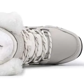 COOJOY Womens Winter Snow Boots Waterproof Shoes Tennis Walking Comfortable Hiking Booties Furry Mid Calf Warm Lightweight Beige,US8 EU40