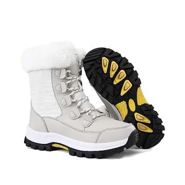 COOJOY Womens Winter Snow Boots Waterproof Shoes Tennis Walking Comfortable Hiking Booties Furry Mid Calf Warm Lightweight Beige,US8 EU40