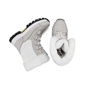 COOJOY Womens Winter Snow Boots Waterproof Shoes Tennis Walking Comfortable Hiking Booties Furry Mid Calf Warm Lightweight Beige,US8 EU40