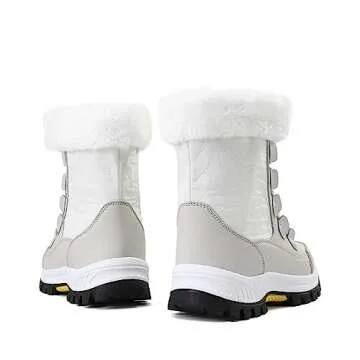 COOJOY Womens Winter Snow Boots Waterproof Shoes Tennis Walking Comfortable Hiking Booties Furry Mid Calf Warm Lightweight Beige,US8 EU40
