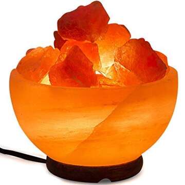 Spantik Himalayan Salt Lamp Bowl with Natural Crystal Chunks, Dimmer Cord and Classic Wood Base Premium Quality Authentic from Pakistan