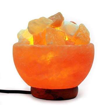 Spantik Himalayan Salt Lamp Bowl with Natural Crystal Chunks, Dimmer Cord and Classic Wood Base Premium Quality Authentic from Pakistan