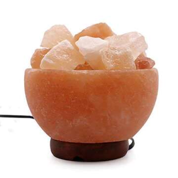 Spantik Himalayan Salt Lamp Bowl with Natural Crystal Chunks, Dimmer Cord and Classic Wood Base Premium Quality Authentic from Pakistan