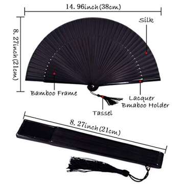 Small Folding Hand Fan – Women Hand Held Fans, Retro Bamboo Silk Fans for Festivals Wedding Dancin...