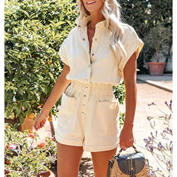 Chouyatou Women's Cuffed Sleeve Utility Romper - Stylish Comfort