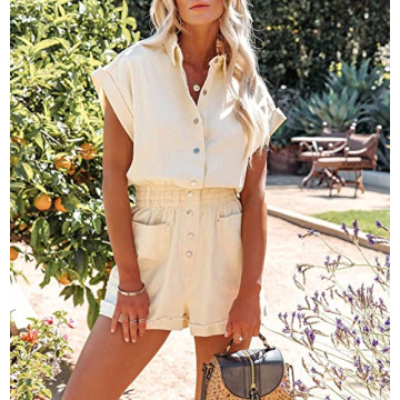 Chouyatou Women's Cuffed Sleeve Utility Romper - Stylish Comfort