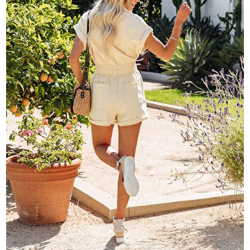 Chouyatou Women's Cuffed Sleeve Utility Romper - Stylish Comfort