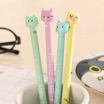 Newaey Cute Kawaii Funny Cartoon Cat Lot Novelty pens Stationery Gel Ink Pen New Funny School Stationery Office Supplies (6 PCS)