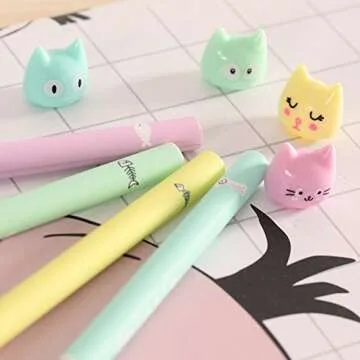 Newaey Cute Kawaii Funny Cartoon Cat Lot Novelty pens Stationery Gel Ink Pen New Funny School Stationery Office Supplies (6 PCS)