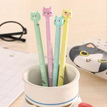 Newaey Cute Kawaii Funny Cartoon Cat Lot Novelty pens Stationery Gel Ink Pen New Funny School Stationery Office Supplies (6 PCS)