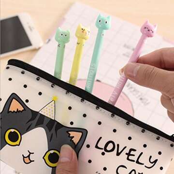 Newaey Cute Kawaii Funny Cartoon Cat Lot Novelty pens Stationery Gel Ink Pen New Funny School Stationery Office Supplies (6 PCS)