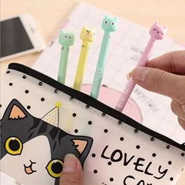 Newaey Cute Kawaii Funny Cartoon Cat Lot Novelty pens Stationery Gel Ink Pen New Funny School Stationery Office Supplies (6 PCS)