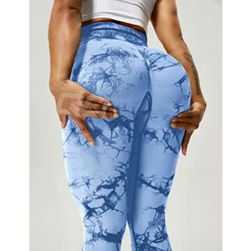 QOQ Womens Tie Dye High Waisted Workout Leggings Seamless Scrunch Booty Butt Lift Yoga Pants Tummy Control Compression Tights Light Blue M